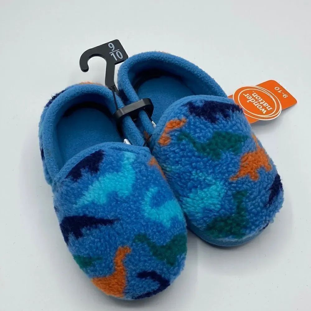 Toddler Boys Fuzzy Sherpa Dinosaur Print Indoor Outdoor Slippers Shoes Size 9/10